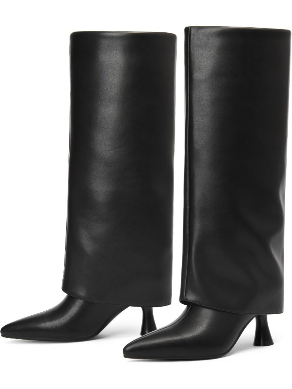 Women's Black Comfortable 2.7 inch Low Kitten Heel Pointed Toe Knee High Boots - Picture 6 of 6